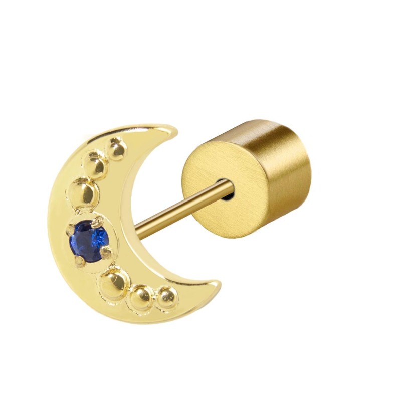 S.S. GOLD IP SINGLE EAR HEART WITH BLUE CZ STONE S.steel gold ip single earring with moon shape by stamping, size 7*7,42 mm, 1,9 S.S. GOLD IP SINGLE EAR HEART WITH BLUE CZ STONE S.steel gold ip single earring with moon shape by stamping, size 7*7,42 mm, 1,9