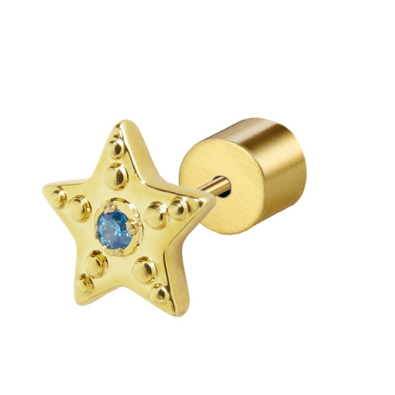 S.S. GOLD IP SINGLE EAR HEART WITH LIGHT BLUE CZ STONE S.steel gold ip single earring with star shape by stamping, size 7,60*7,3 S.S. GOLD IP SINGLE EAR HEART WITH LIGHT BLUE CZ STONE S.steel gold ip single earring with star shape by stamping, size 7,60*7,3