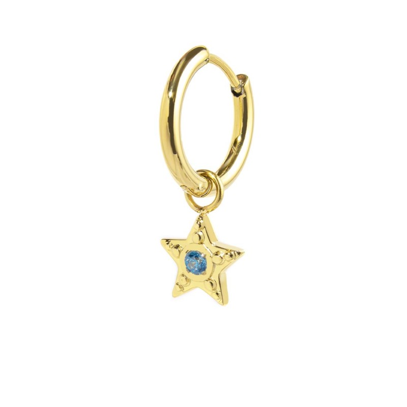 S.S. GOLD IP SINGLE ROUND EARRING WITH STAR PEND S.steel gold ip single round earring with pressure closure, 14,40 mm diameter, S.S. GOLD IP SINGLE ROUND EARRING WITH STAR PEND S.steel gold ip single round earring with pressure closure, 14,40 mm diameter,