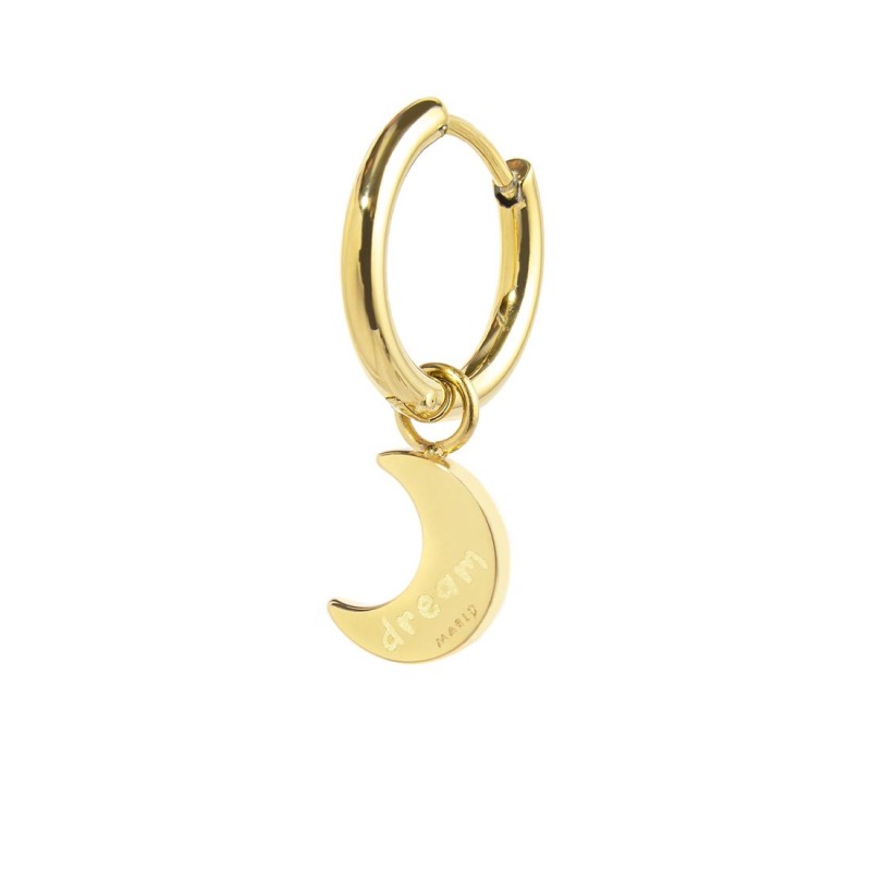 S.S.GOLD IP SINGLE ROUND EARRING WITH MOON PEND S.steel gold ip single round earring with pressure closure, 15,90 mm diameter, 2 S.S.GOLD IP SINGLE ROUND EARRING WITH MOON PEND S.steel gold ip single round earring with pressure closure, 15,90 mm diameter, 2