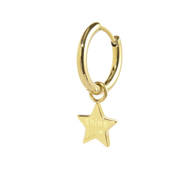 S.S. GOLD IP SINGLE ROUND EARRING WITH STAR PEND S.steel gold ip single round earring with pressure closure, 14,40 mm diameter, S.S. GOLD IP SINGLE ROUND EARRING WITH STAR PEND S.steel gold ip single round earring with pressure closure, 14,40 mm diameter,