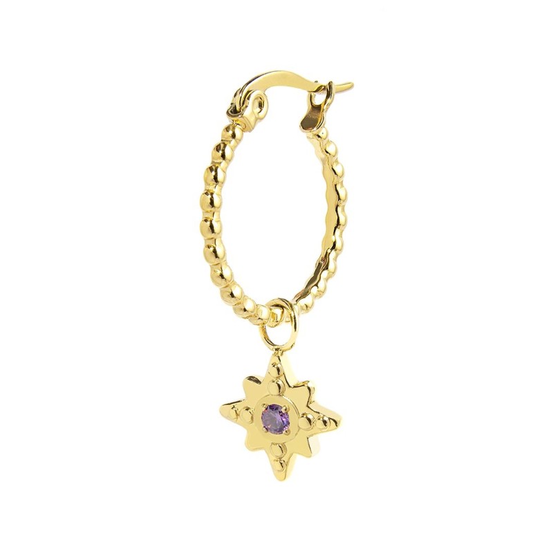 S.S.GOLD IP SINGLE ROUND EARRING WITH WIND ROSE PEND S.steel gold ip single round earring with balls texture 16,30 mm diameter, S.S.GOLD IP SINGLE ROUND EARRING WITH WIND ROSE PEND S.steel gold ip single round earring with balls texture 16,30 mm diameter,