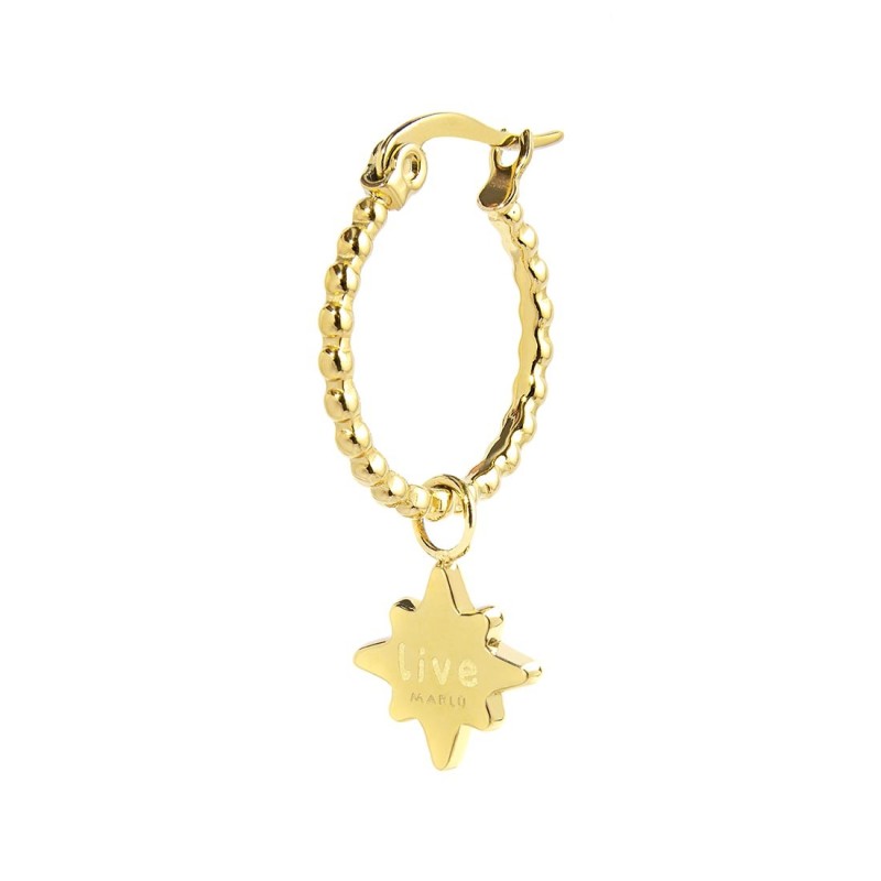 S.S.GOLD IP SINGLE ROUND EARRING WITH WIND ROSE PEND S.steel gold ip single round earring with balls texture 16,30 mm diameter, S.S.GOLD IP SINGLE ROUND EARRING WITH WIND ROSE PEND S.steel gold ip single round earring with balls texture 16,30 mm diameter,