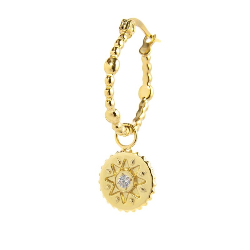 S.S.GOLD IP SINGLE ROUND EARRING WITH MEDAL PEND S.steel gold ip single round earring 16,30 mm diameter, 1,40 mm thickness, with S.S.GOLD IP SINGLE ROUND EARRING WITH MEDAL PEND S.steel gold ip single round earring 16,30 mm diameter, 1,40 mm thickness, with