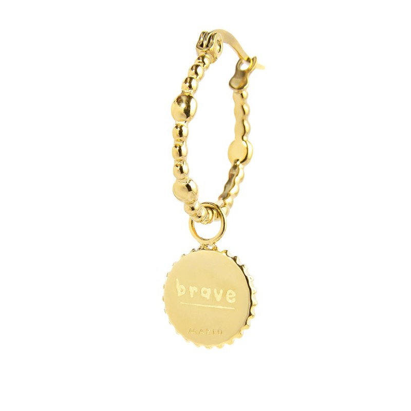 S.S.GOLD IP SINGLE ROUND EARRING WITH MEDAL PEND S.steel gold ip single round earring 16,30 mm diameter, 1,40 mm thickness, with S.S.GOLD IP SINGLE ROUND EARRING WITH MEDAL PEND S.steel gold ip single round earring 16,30 mm diameter, 1,40 mm thickness, with