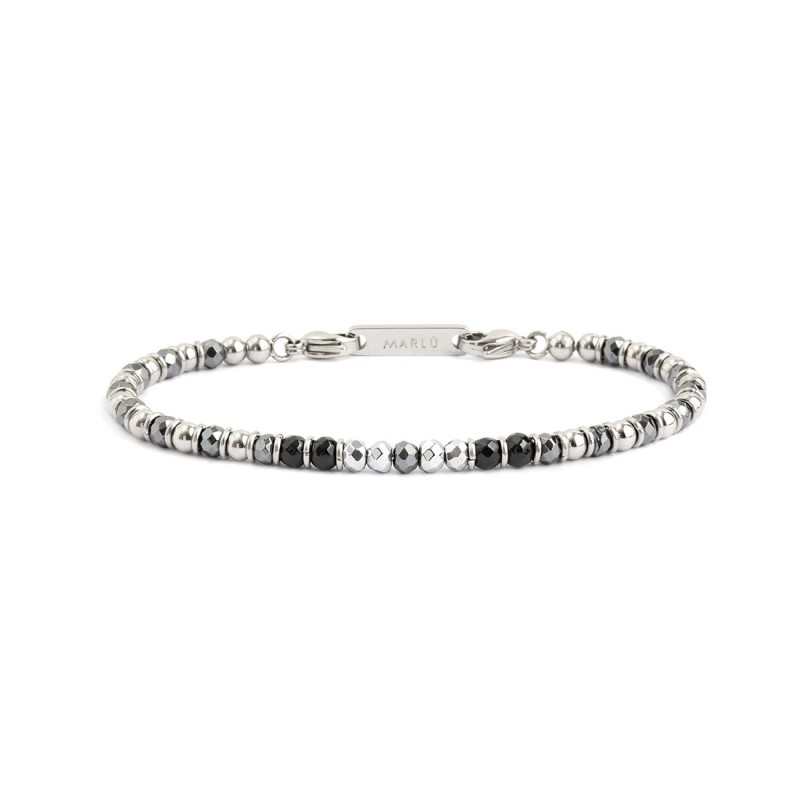 S.STEEL BR ONYX AND HEMATITE S.steel bracelet with box rounded chain, 0,80 mm thickness. Hematite beads 4,40*2,75 mm, alternated S.STEEL BR ONYX AND HEMATITE S.steel bracelet with box rounded chain, 0,80 mm thickness. Hematite beads 4,40*2,75 mm, alternated