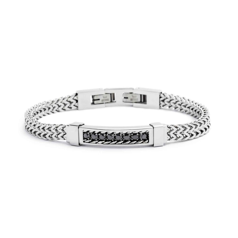 S.STEEL BR FISHBONE 6,10MM WITH TENNIS CHAIN ELEMENT S.steel bracelet fishbone chain, 6,10 mm width, 3 mm thickness. In the cent