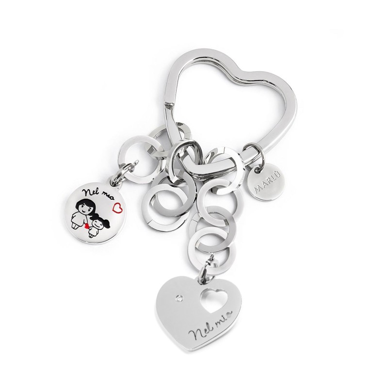 S.STEEL KEYRING HEART WITH RINGS CHAINS Polished s.steel keyring heart shape with 31*31,05 mm, 2,80 mm width, 3 mm thickness, wi S.STEEL KEYRING HEART WITH RINGS CHAINS Polished s.steel keyring heart shape with 31*31,05 mm, 2,80 mm width, 3 mm thickness, wi