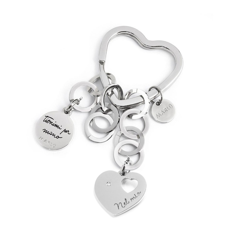S.STEEL KEYRING HEART WITH RINGS CHAINS Polished s.steel keyring heart shape with 31*31,05 mm, 2,80 mm width, 3 mm thickness, wi S.STEEL KEYRING HEART WITH RINGS CHAINS Polished s.steel keyring heart shape with 31*31,05 mm, 2,80 mm width, 3 mm thickness, wi