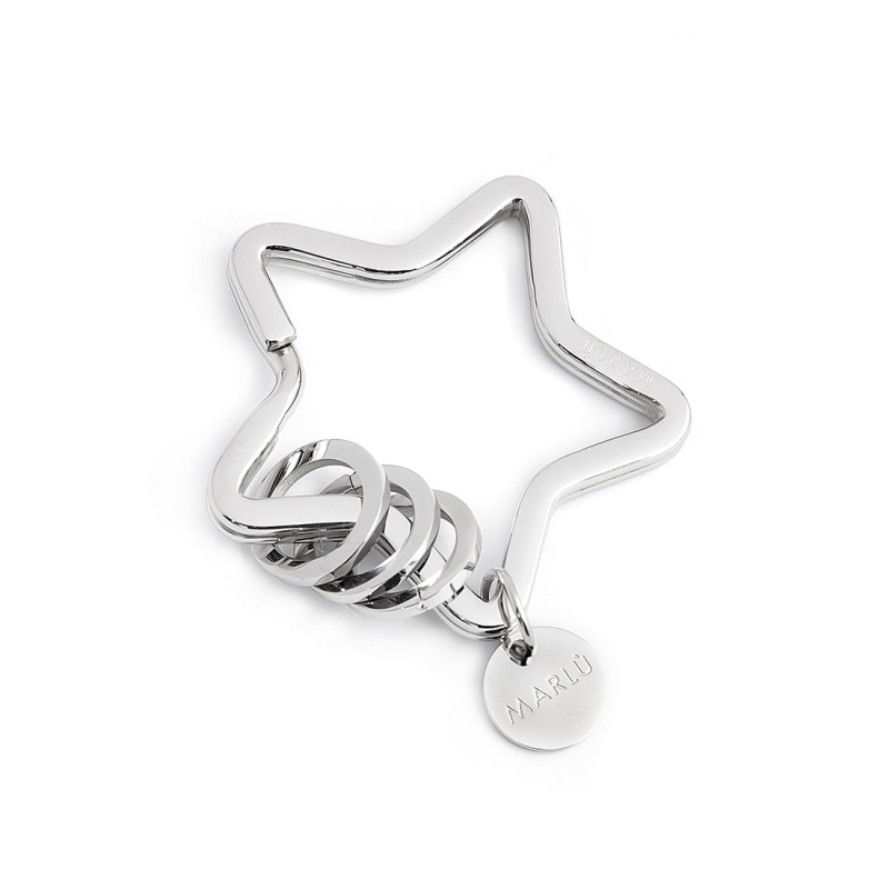 S.STEEL KEYRING STAR WITH RINGS Polished s.steel keyring star shape with 35,05*35,30 mm, 2,70 mm width, 3,30 mm thickness, with S.STEEL KEYRING STAR WITH RINGS Polished s.steel keyring star shape with 35,05*35,30 mm, 2,70 mm width, 3,30 mm thickness, with