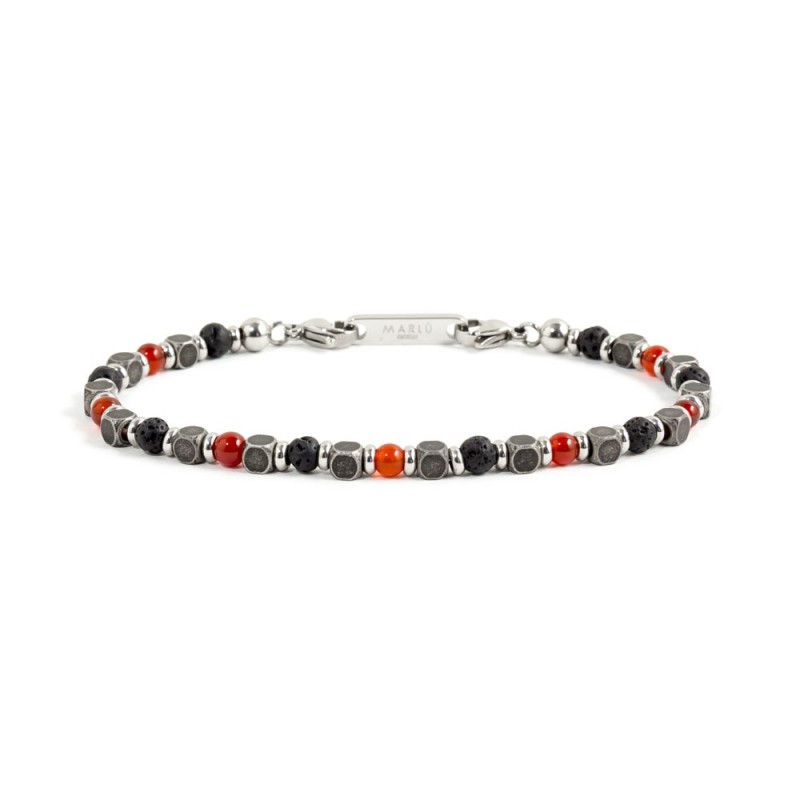 S.STEEL BRACELET RED AND BLACK STONE S.steel bracelet with 4.40mm red carnelian stone, 4.90 lava stone, 4.00mm steel brushed bla S.STEEL BRACELET RED AND BLACK STONE S.steel bracelet with 4.40mm red carnelian stone, 4.90 lava stone, 4.00mm steel brushed bla