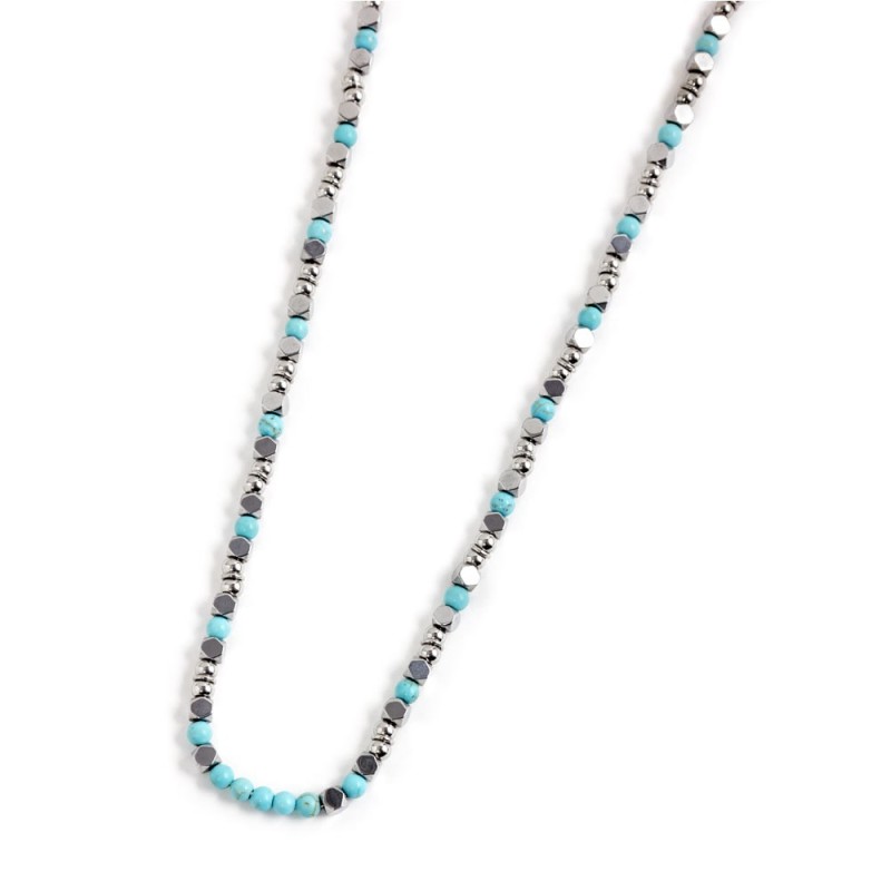 S.STEEL NECKLACE TURQUOISE STONE S.steel necklace with 4.40mm composite turquoise stone, 3.75mm hematite stone, 4.80mm and 4.00m S.STEEL NECKLACE TURQUOISE STONE S.steel necklace with 4.40mm composite turquoise stone, 3.75mm hematite stone, 4.80mm and 4.00m