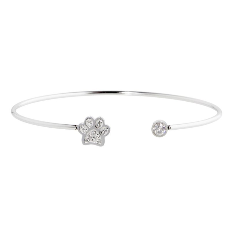 S.STEEL DOG PAW BANGLE WITH CRYSTALS 316 S.STEEL OPEN BANGLE WITH 1 MM ROUND WIRE. DISTANCE BETWEEN 2 ENDS MUST BE 1 CM. ONE END S.STEEL DOG PAW BANGLE WITH CRYSTALS 316 S.STEEL OPEN BANGLE WITH 1 MM ROUND WIRE. DISTANCE BETWEEN 2 ENDS MUST BE 1 CM. ONE END