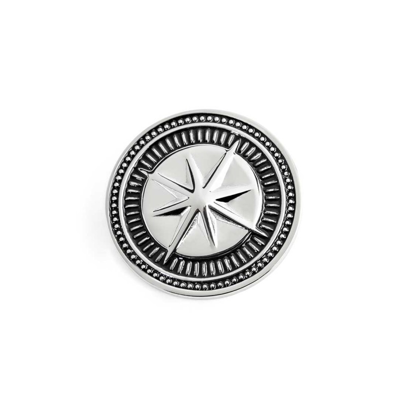 S.STEEL ROUND PLATE WITH WIND ROSE Polished s.steel round plate 16,20 mm diameter, 1 mm thickness with on the front side in the S.STEEL ROUND PLATE WITH WIND ROSE Polished s.steel round plate 16,20 mm diameter, 1 mm thickness with on the front side in the