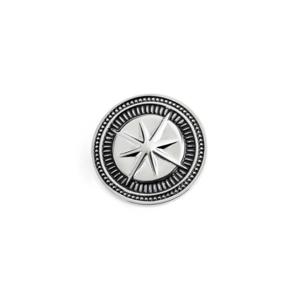 S.STEEL ROUND PLATE WITH WIND ROSE Polished s.steel round plate 16,20 mm diameter, 1 mm thickness with on the front side in the