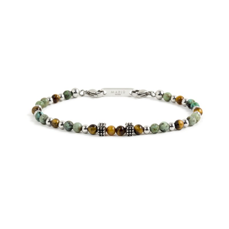S.STEEL BRACELET GREEN AND BROWN STONE S.steel bracelet with 4.80mm composite african green stone, 4.30mm tiger eye stone, 4.80m S.STEEL BRACELET GREEN AND BROWN STONE S.steel bracelet with 4.80mm composite african green stone, 4.30mm tiger eye stone, 4.80m