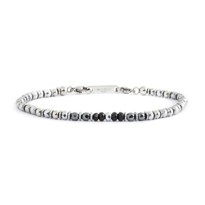 BRACELET WITH HEMATITE AND AGATA Steel chain bracelet with elements in hematite, faceted agate and 4 mm steel rings. Length 19/2 BRACELET WITH HEMATITE AND AGATA Steel chain bracelet with elements in hematite, faceted agate and 4 mm steel rings. Length 19/2