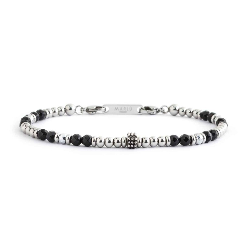 MIXED ELEMENTS BRACELET S.steel bracelet with s.steel beads and faceted black agata stones with ashlar central element with blac MIXED ELEMENTS BRACELET S.steel bracelet with s.steel beads and faceted black agata stones with ashlar central element with blac