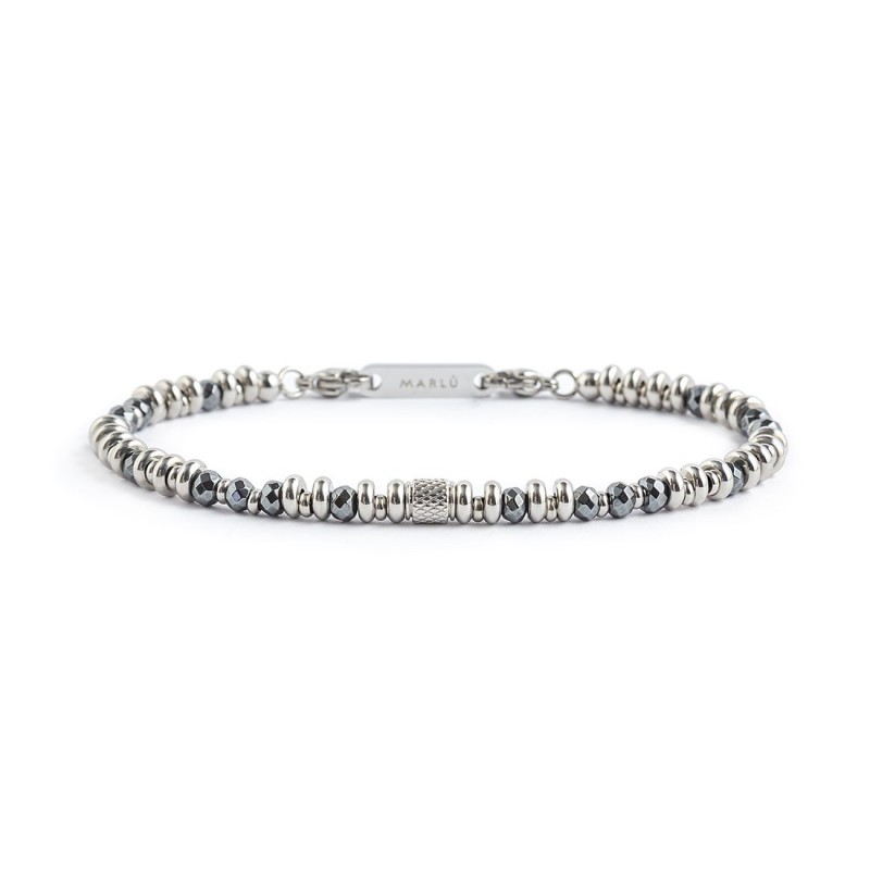S.STEEL BR WITH HEMATITE WITH ELEMENT S.steel bracelet with box rounded chain, 0,80 mm thickness. In the center s.steel element S.STEEL BR WITH HEMATITE WITH ELEMENT S.steel bracelet with box rounded chain, 0,80 mm thickness. In the center s.steel element