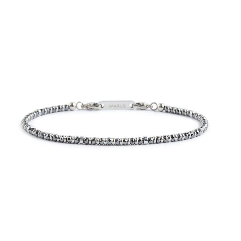 S.STEEL BR WITH HEMATITE S.steel bracelet with box rounded chain, 0,80 mm thickness, with hematite chrome ip facetet sphere 3*2 S.STEEL BR WITH HEMATITE S.steel bracelet with box rounded chain, 0,80 mm thickness, with hematite chrome ip facetet sphere 3*2