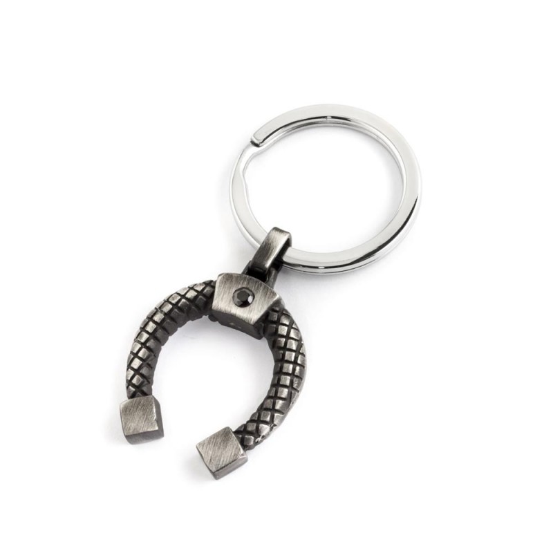 HORSESHOE KEYRING Keyring in burnished steel with 26X32.7 mm ashlar horseshoe and black cz stone.Man Class 25 Collection HORSESHOE KEYRING Keyring in burnished steel with 26X32.7 mm ashlar horseshoe and black cz stone.Man Class 25 Collection