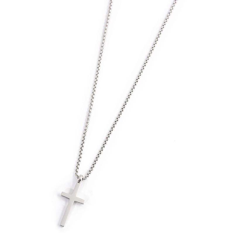 S.STEEL NECKLACE WITH CROSS PENDANT WITH CZ STONE S.steel necklace with box rounded chain, 1,20 mm thickness, with cross pendant