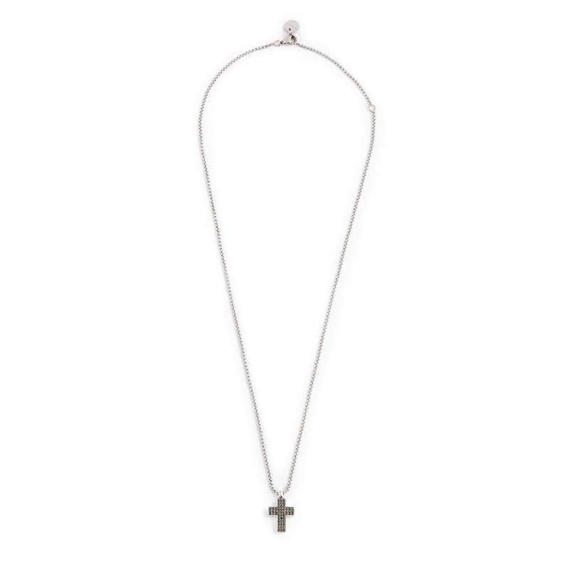 S.STEEL NECKLACE WITH CROSS PEND 16MM WITH BLACK CRYST S.steel necklace with box rounded chain, 1,20 mm thickness, with cross pe S.STEEL NECKLACE WITH CROSS PEND 16MM WITH BLACK CRYST S.steel necklace with box rounded chain, 1,20 mm thickness, with cross pe