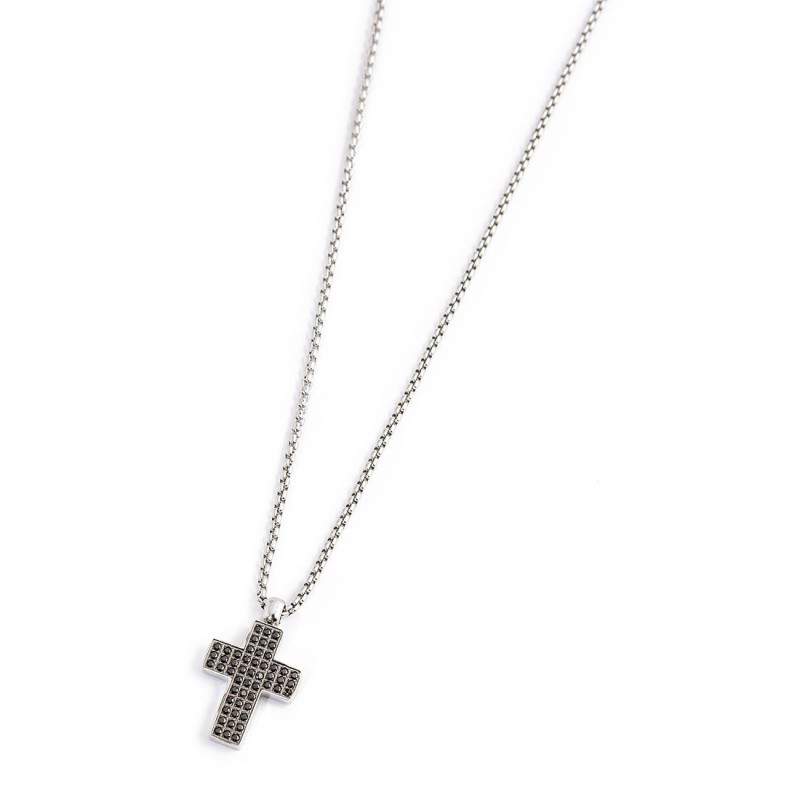 S.STEEL NECKLACE WITH CROSS PEND 16MM WITH BLACK CRYST S.steel necklace with box rounded chain, 1,20 mm thickness, with cross pe S.STEEL NECKLACE WITH CROSS PEND 16MM WITH BLACK CRYST S.steel necklace with box rounded chain, 1,20 mm thickness, with cross pe