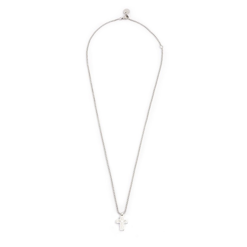 S.STEEL NECKLACE WITH CROSS PEND 16MM WITH BLACK CRYST S.steel necklace with box rounded chain, 1,20 mm thickness, with cross pe