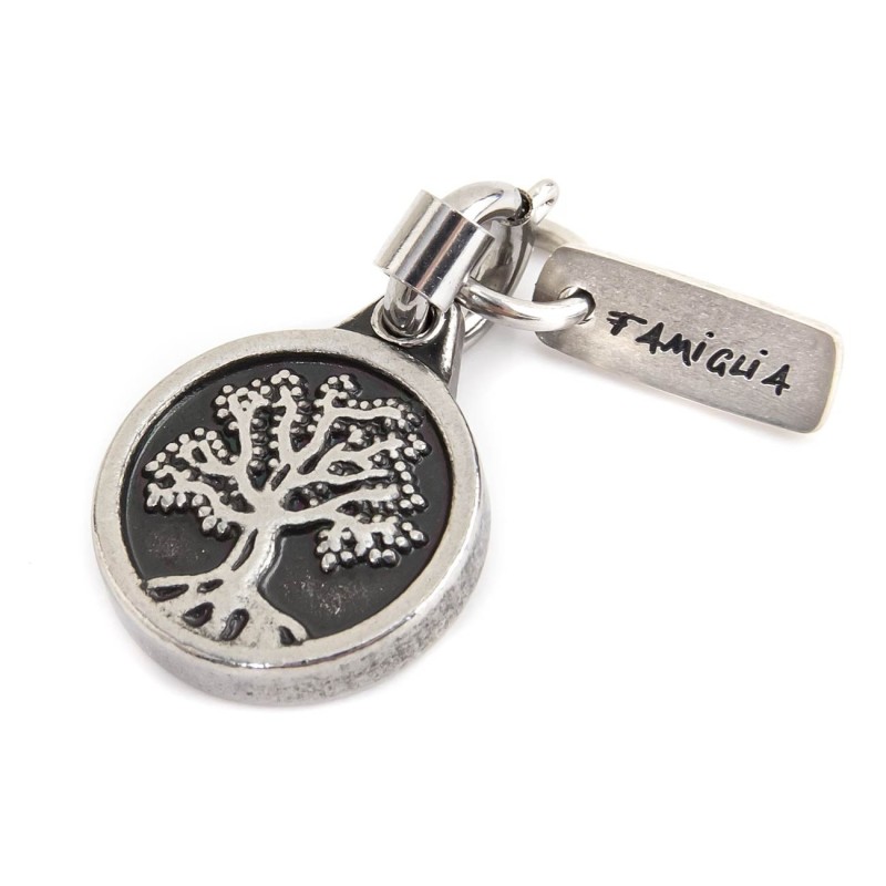 CHARM STEEL BRUNITO TREE OF VALUES Charm in burnished steel tree of values, diameter 13 mm and total height 16 with rectangular CHARM STEEL BRUNITO TREE OF VALUES Charm in burnished steel tree of values, diameter 13 mm and total height 16 with rectangular