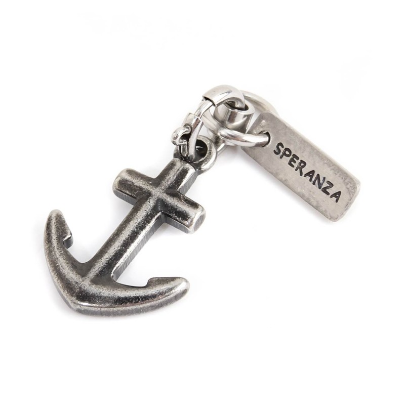 S.S. BRUSHED BLACK IP ANCHOR CHARM S.steel brushed black Ip charm anchor shape 12.80x18 mm and rectangular tag with "Speranza" w S.S. BRUSHED BLACK IP ANCHOR CHARM S.steel brushed black Ip charm anchor shape 12.80x18 mm and rectangular tag with "Speranza" w