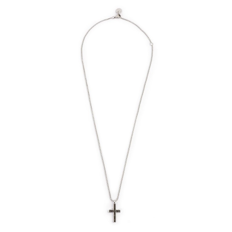 S.STEEL NECKLACE CROSS PEND 20MM WITH BLACK CRYST S.steel necklace with box rounded chain, 1,20 mm thickness, with cross shape p S.STEEL NECKLACE CROSS PEND 20MM WITH BLACK CRYST S.steel necklace with box rounded chain, 1,20 mm thickness, with cross shape p