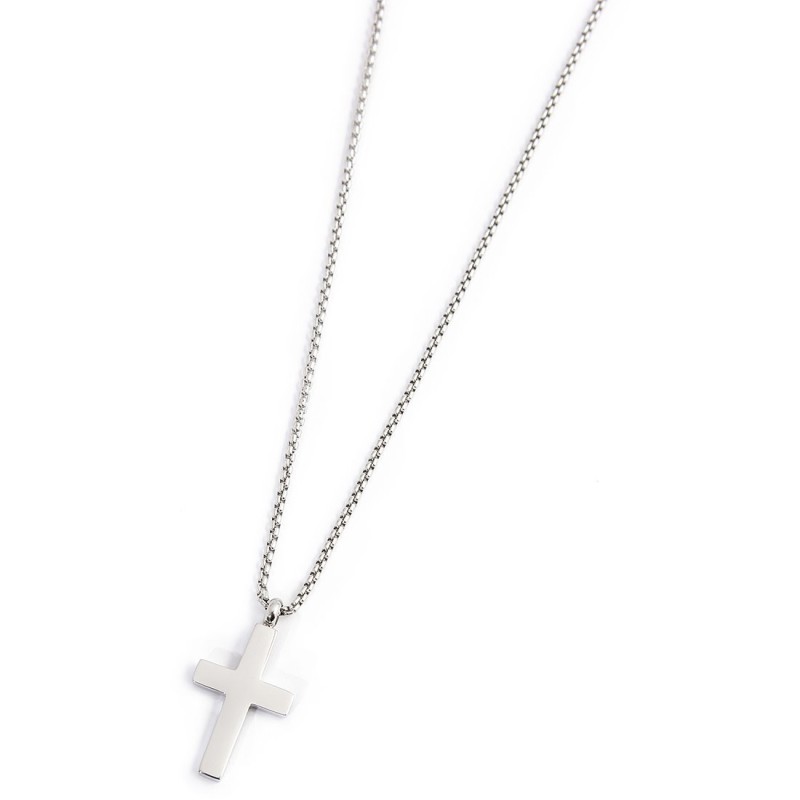 S.STEEL NECKLACE CROSS PEND 20MM WITH BLACK CRYST S.steel necklace with box rounded chain, 1,20 mm thickness, with cross shape p