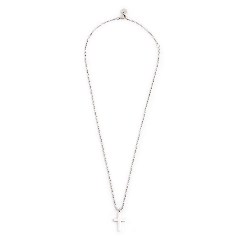 S.STEEL NECKLACE CROSS PEND 20MM WITH BLACK CRYST S.steel necklace with box rounded chain, 1,20 mm thickness, with cross shape p