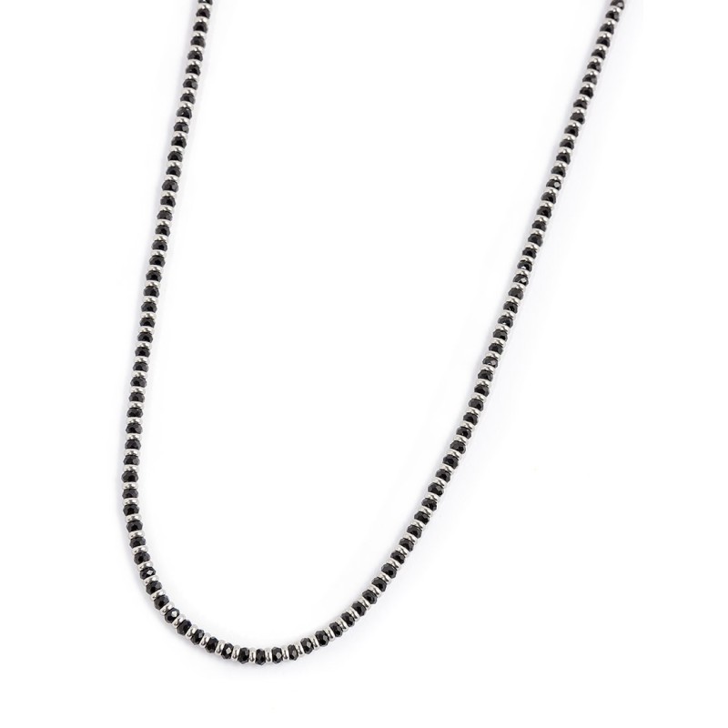 S.STEEL NECKLACE WITH BLACK AGATE S.steel necklace with box rounded chain, 0,80 mm thickness, with alternated black agate sphere S.STEEL NECKLACE WITH BLACK AGATE S.steel necklace with box rounded chain, 0,80 mm thickness, with alternated black agate sphere