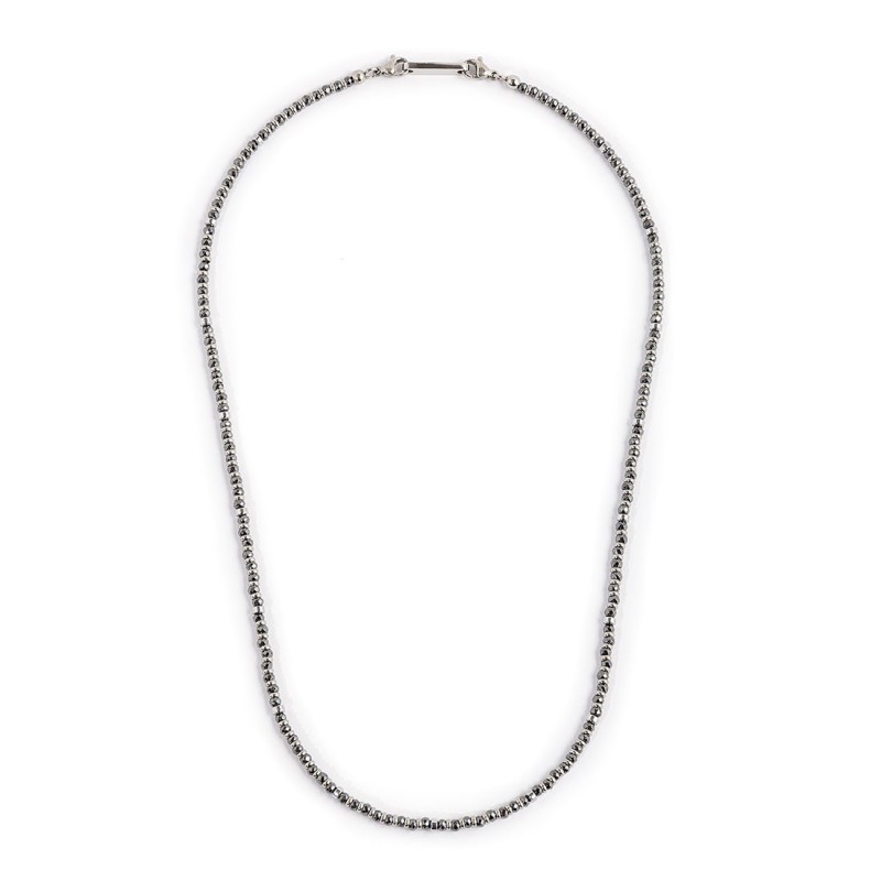 S.STEEL NECKLACE WITH HEMATITE S.steel necklace with box rounded chain, 0,80 mm thickness, with hematite chrome ip faceted spher S.STEEL NECKLACE WITH HEMATITE S.steel necklace with box rounded chain, 0,80 mm thickness, with hematite chrome ip faceted spher