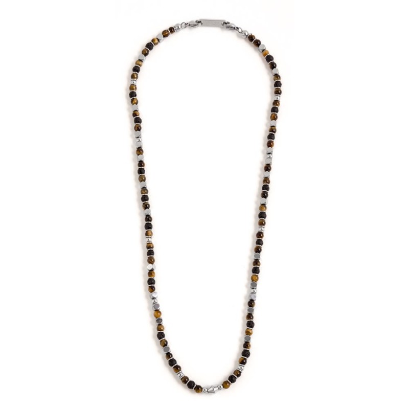 S.STEEL NECKLACE BROWN AND BLACK STONE S.steel necklace with 4.30mm tiger eye stone, 4.90mm lava stone, 3.85mm hematite stone, 4 S.STEEL NECKLACE BROWN AND BLACK STONE S.steel necklace with 4.30mm tiger eye stone, 4.90mm lava stone, 3.85mm hematite stone, 4