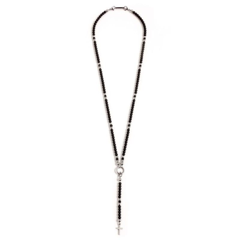 S.STEEL Y NECKLACE BLACK STONE S.steel "Y" necklace with 4.50mm black onix stone, 4.40mm black crystal, 4.00mm s.steel accessori S.STEEL Y NECKLACE BLACK STONE S.steel "Y" necklace with 4.50mm black onix stone, 4.40mm black crystal, 4.00mm s.steel accessori