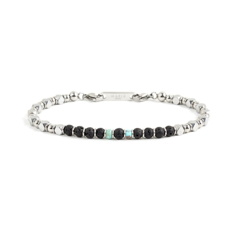 S.S. BRACELET TURQUOISE AND BLACK STONE S.steel bracelet with 4.90mm lava stone, 4.40mm composite turquoise stone, 3.85mm crome S.S. BRACELET TURQUOISE AND BLACK STONE S.steel bracelet with 4.90mm lava stone, 4.40mm composite turquoise stone, 3.85mm crome