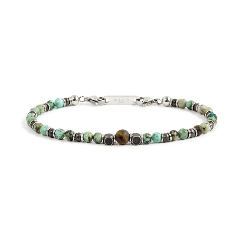 S.STEEL BRACELET GREEN STONE S.steel bracelet with 4.80mm composite african green stone, 6.60mm tiger eye stone, 4.80mm and 4mm S.STEEL BRACELET GREEN STONE S.steel bracelet with 4.80mm composite african green stone, 6.60mm tiger eye stone, 4.80mm and 4mm