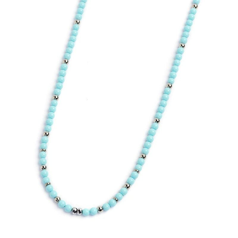 S.STEEL NACKLACE TURQUOISE STONES S.steel necklace with box rounded chain with width 0,80 mm, with faceted turquoise stones 4 mm S.STEEL NACKLACE TURQUOISE STONES S.steel necklace with box rounded chain with width 0,80 mm, with faceted turquoise stones 4 mm