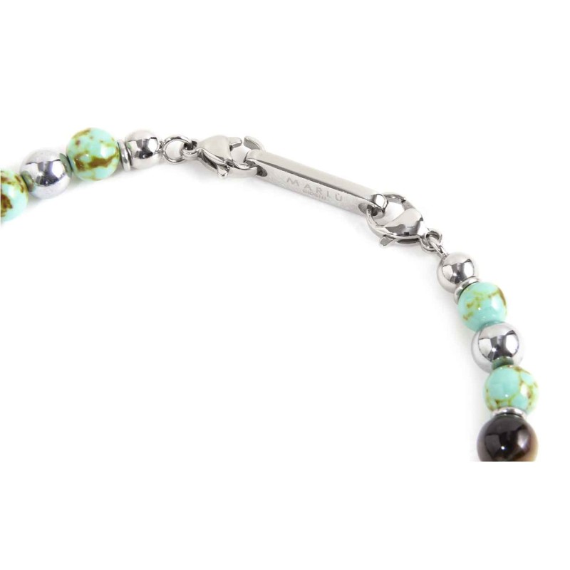 BR TURQUOISE AND TIGER EYE BEADS .steel polished bracelet on center with s.steel cylider with black oil texture 7*6.90 mm, alter BR TURQUOISE AND TIGER EYE BEADS .steel polished bracelet on center with s.steel cylider with black oil texture 7*6.90 mm, alter
