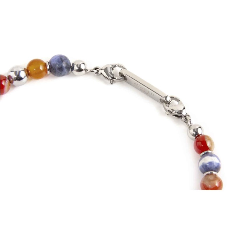 BR CARNELIAN AND SODALITE BEADS S.steel polished bracelet on center with s.steel cylider with black oil texture 8.30 mm diameter BR CARNELIAN AND SODALITE BEADS S.steel polished bracelet on center with s.steel cylider with black oil texture 8.30 mm diameter