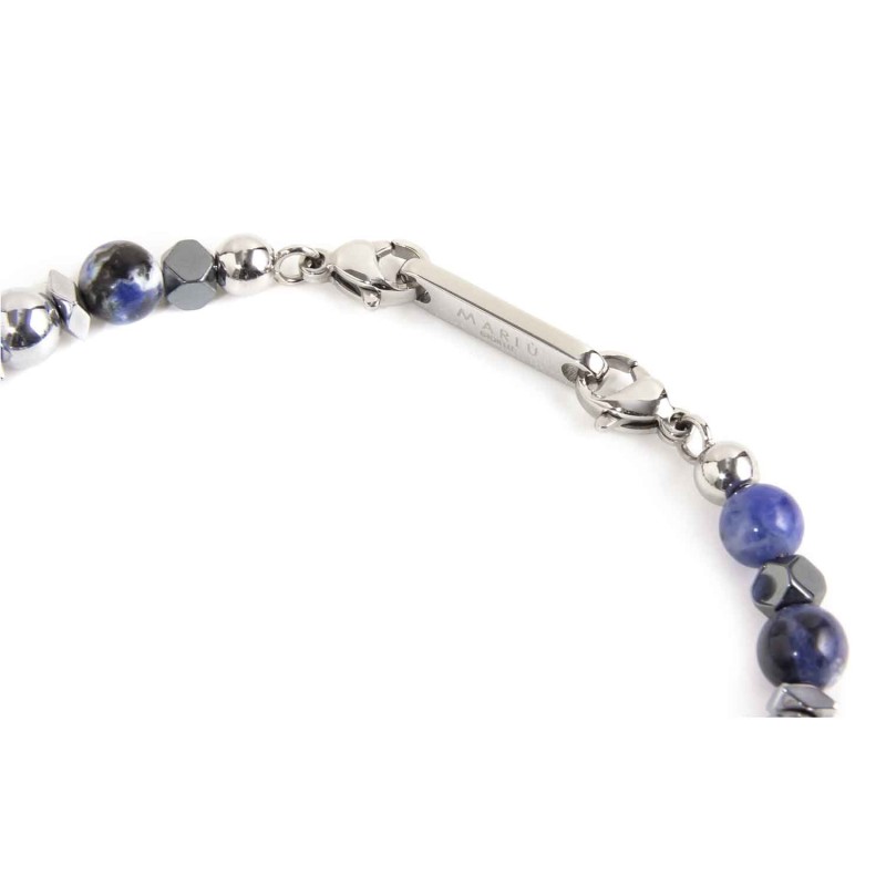BR SODALITE AND HEMATITE BALLS STONE S.steel polished bracelet on center with s.steel cylinder with black oil texture 7*6.90 mm, BR SODALITE AND HEMATITE BALLS STONE S.steel polished bracelet on center with s.steel cylinder with black oil texture 7*6.90 mm,