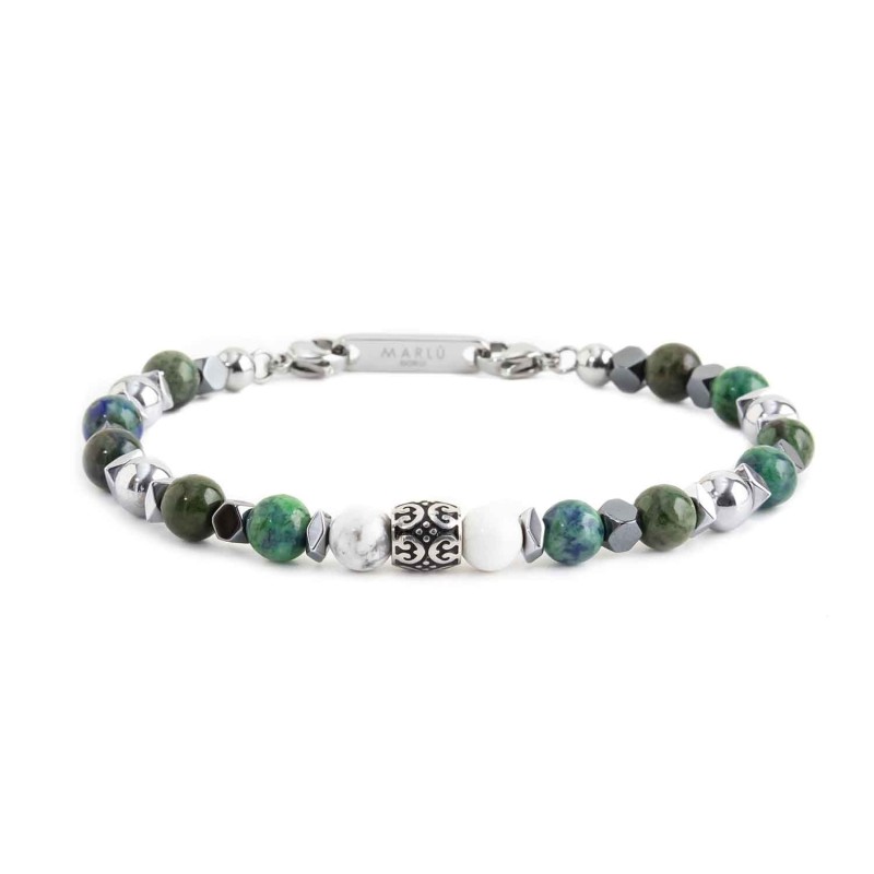 BR AFGHAN LAPIS AND HEMATITE BEADS S.steel polished bracelet on center with s.steel element with black oil texture 7*6.90 mm, al BR AFGHAN LAPIS AND HEMATITE BEADS S.steel polished bracelet on center with s.steel element with black oil texture 7*6.90 mm, al