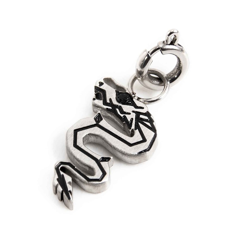 S.S. MATT WITH BLACK OIL CHARM DRAGON S.steel matt with black oil charm dragon shape 13.25 mm*8.84 mm, with black crystal eye. M S.S. MATT WITH BLACK OIL CHARM DRAGON S.steel matt with black oil charm dragon shape 13.25 mm*8.84 mm, with black crystal eye. M