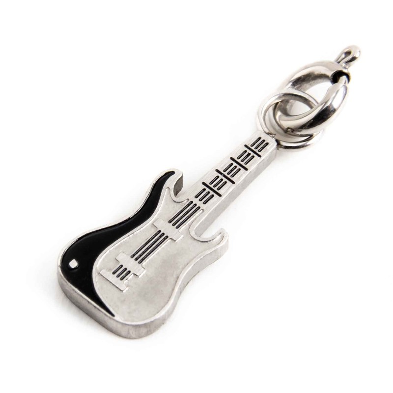 S.S. MATT CHARM GUITAR WITH BLACK ENAMEL S.steel matt charm guitar shape, with black enamel, 14.45 mm with thickness 1.50 mm. Ma S.S. MATT CHARM GUITAR WITH BLACK ENAMEL S.steel matt charm guitar shape, with black enamel, 14.45 mm with thickness 1.50 mm. Ma