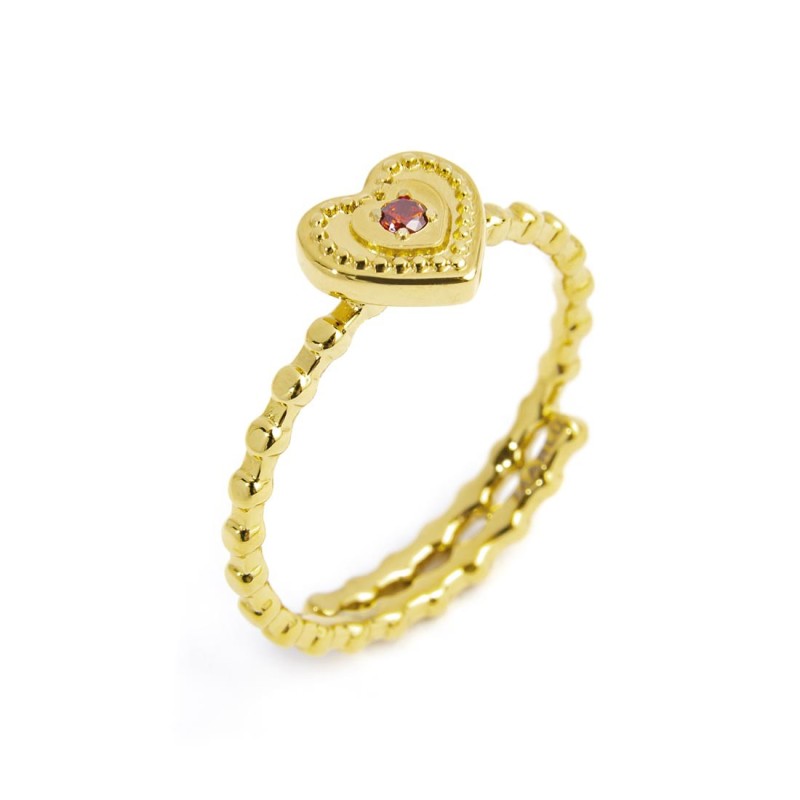 S.S. G.IP RING WITH HEART WITH RED CZ STONE SIZE 52 Polished s.steel gold ip ring with dots texuture, width 1,50 mm, thickness 1 S.S. G.IP RING WITH HEART WITH RED CZ STONE SIZE 52 Polished s.steel gold ip ring with dots texuture, width 1,50 mm, thickness 1