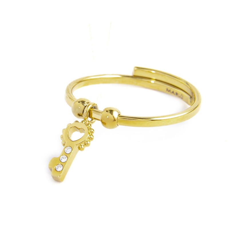 S.S. GOLD IP RING KEY PENDANT S.steel gold ip ring 1,40 mm width, 0,90 mm thickness, with 2 spheres size 3*2,60 mm, lasered Marl