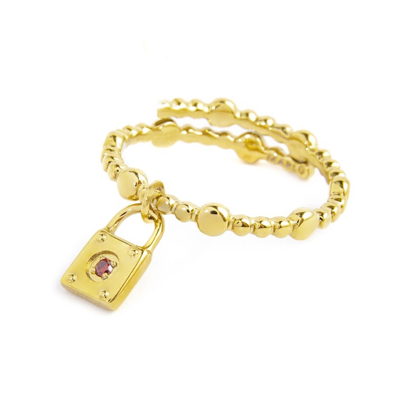 S.S GOLD IP RING PADLOCK PEND WITH RED CRYSTAL SIZE 52 Polished s.steel gold ip with dots texture by stamping, 1,50 mm width, 1, S.S GOLD IP RING PADLOCK PEND WITH RED CRYSTAL SIZE 52 Polished s.steel gold ip with dots texture by stamping, 1,50 mm width, 1,
